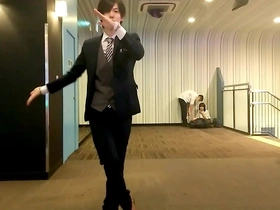 Gay Japanese couple performs sensual dance with older man