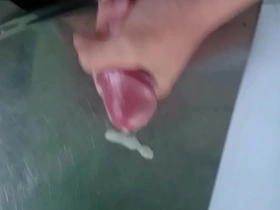Vietnamese gay masturbates and ejaculates on table