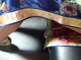Japanese crossdresser Ray Ayanashi in seductive qipao and BDSM play